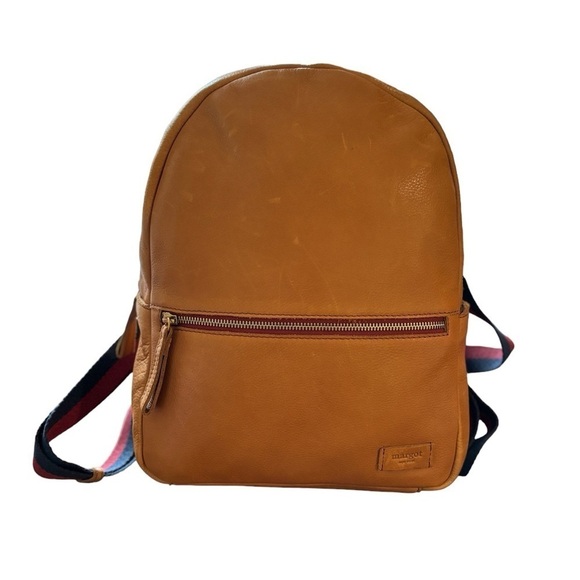 margot Handbags - NWT Margot New York Brown Leather Camden Backpack w Navy/Maroon Straps